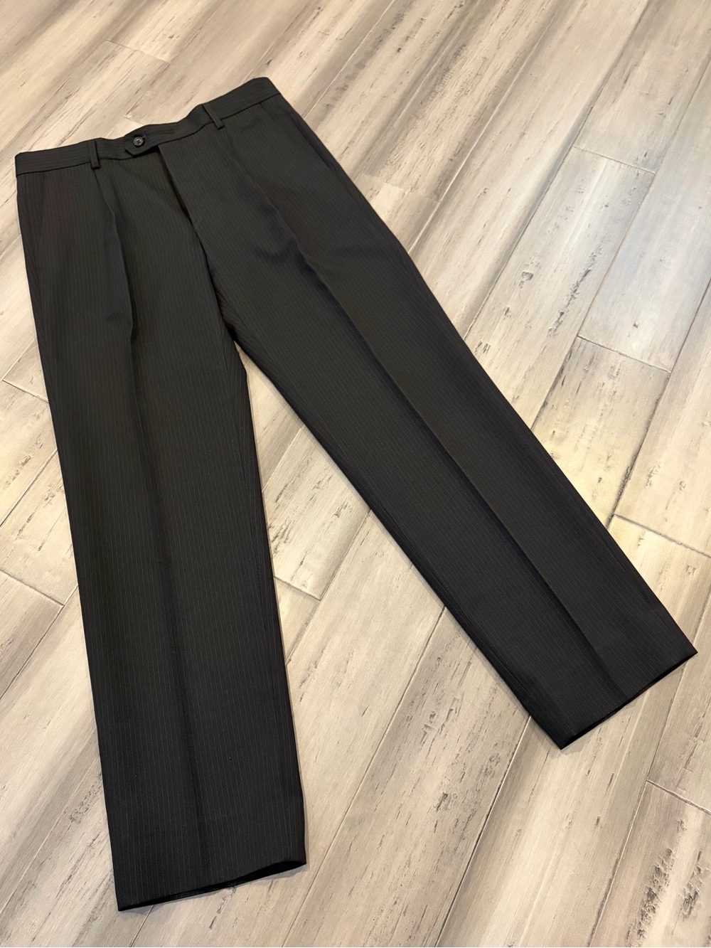 Men's Black Pinstripe Dress Trousers - Classic Tailored Fit